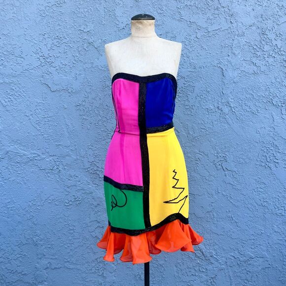 Vintage 1990 Fabrice Simon Couture Dress Beaded Silk NYC Size 10 - Picture 1 of 12